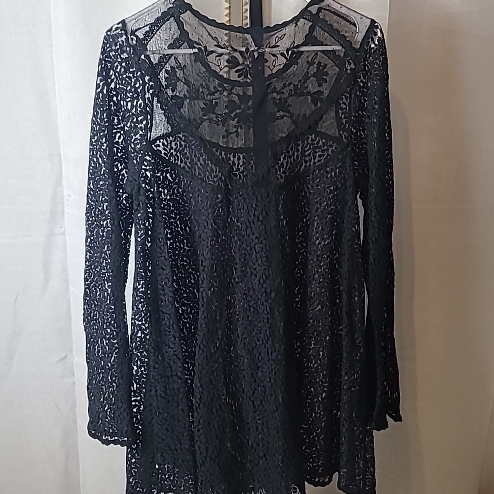 Free People Floral Mesh Lace Dress black Size Large - Picture 5 of 5